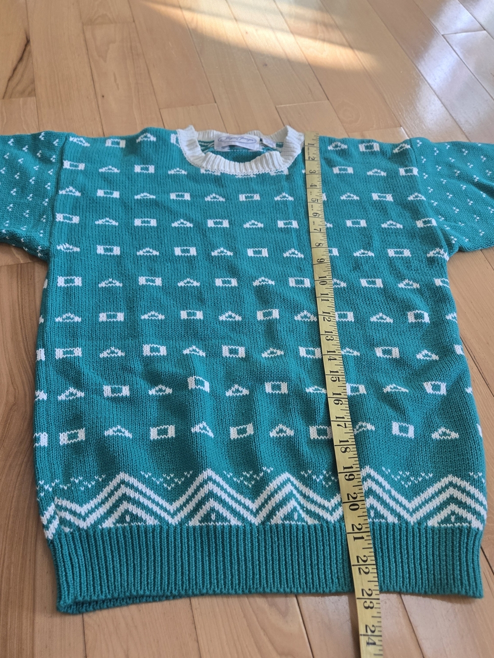 80/90s Jayson Younger Teal Knit Sweater with White Pattern - Picture 3 of 7